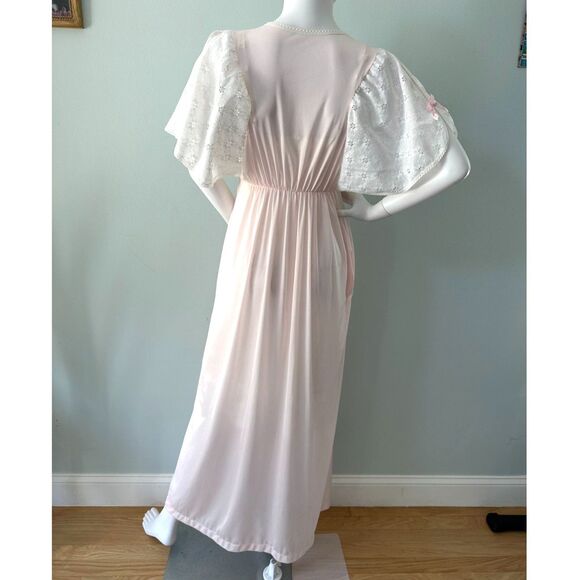 Vintage Sheer Babydoll Nightgown Dress Robe Pale Pink & White Lace size Small - Picture 2 of 9